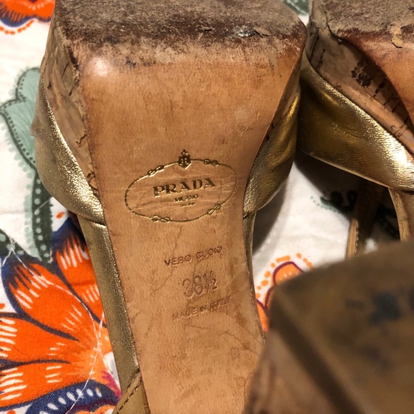 Prada Leather Gold Cork Slingback Heels size 38.5 - Picture 10 of 16
